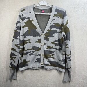 Vince Camuto Cardigan Sz M Camouflage Button Gray Camo Boyfriend 100% Cotton NWT